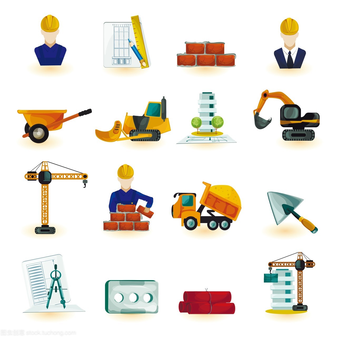 師工業和建筑工程師裝飾圖標設置孤立的矢量圖。師圖標設置